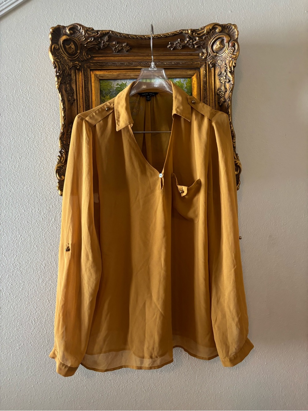 Naked Zebra Sheer V-Neck Tunic Blouse Gold/Mustard